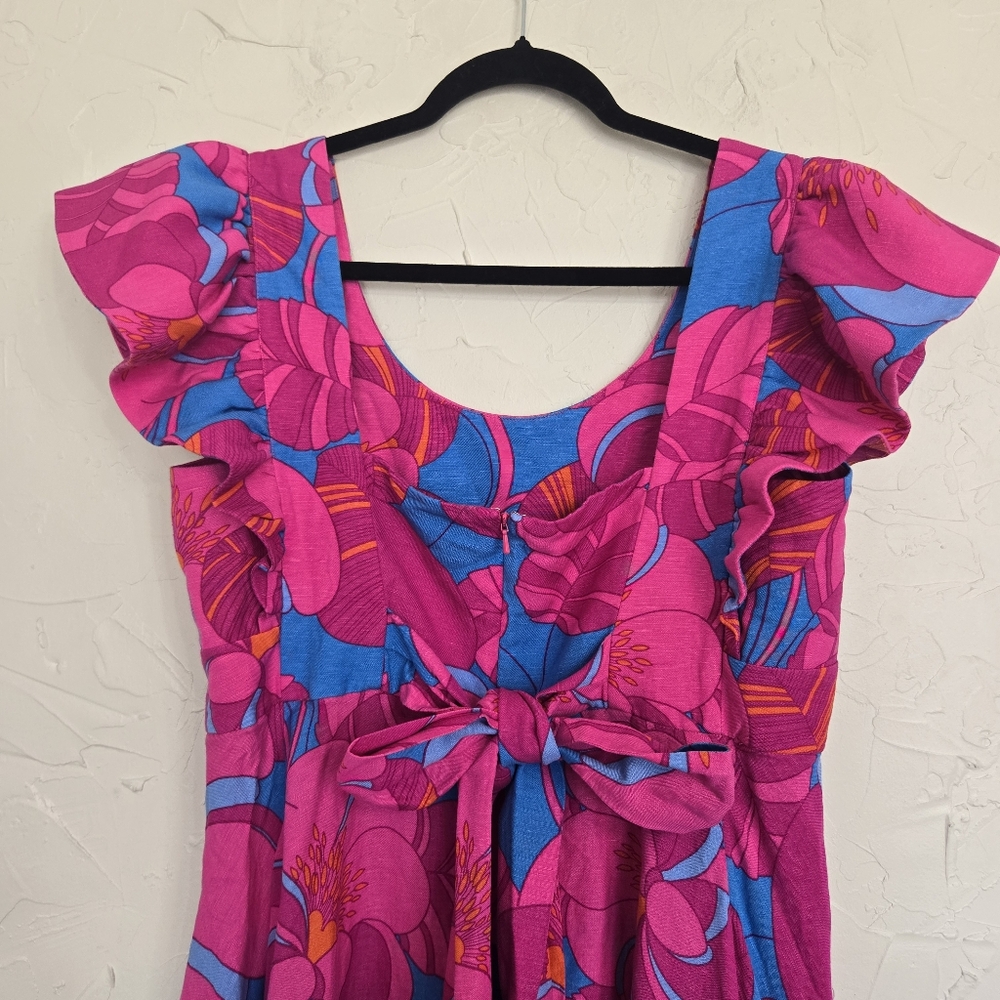 Tuckernuck Cameran Eubanks Linen Pink Blue Floral Wild Azalea Edisto Dress, L - Picture 7 of 11